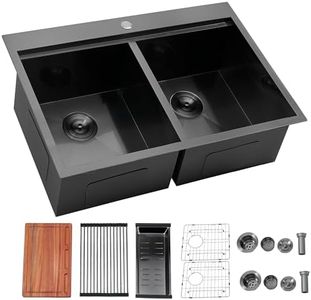 33x22 Double Bowl Kitchen Sink 33 Inch Black, Stainless Steel Drop in Double Basin Kitchen Sink, Topmonut 50/50 Kitchen Sink Workstation Sink with Accessories
