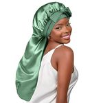 YANIBEST Silk Bonnet for Sleeping Braid Bonnet for Long Hair with Tie Band Bonnet for Braids for Black Women Curly Hair Locs Sage