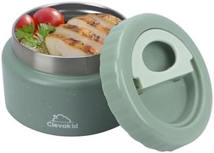 Clevakid Thermal Stainless Steel Food Jar, 8 oz, Vacuum Insulated, Leakproof, Easy to Open, for Hot and Cold Food, for Adults, Preschool and School (Green Olive stars Design)