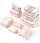 Meowoo 9Pcs Packing Cubes for Suitcases, Waterproof Luggage Organizer, Storage Bags Travel Essentials Bag with Cable Organisers Bag (Beige)