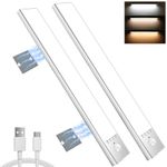 2 Pack Under Cabinet Lighting - 11.8'' Under Counter Lights for Kitchen, 3 Color Temperatures Motion Sensor Light Indoor, 64-LED Stepless Dimming Closet Lights, Wireless USB Rechargeable Battery