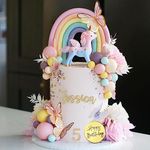 DRWATE 47 PCS Unicorn Cake Topper Unicorn Rainbow Cake Decorations with Rainbow Butterflies Unicorn Balls Happy Birthday Cake Decorations for Boys Girls Kids Birthday (Style 2)