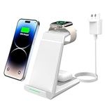 Wireless Charger 3 in 1 - ADADPU 15W Fast Charging Station for Apple iWatch Series 9/8/7/6/SE/5/4/3/2 Charger Stand for Multiple Devices iPhone 15/14/13/12/11 Pro Max/XS/XR/X/8 Airpods Pro-White