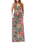 WNEEDU Women's Summer Dress Sleeveless Casual Long Dress Loose Swing Maxi Dresses with Pockets Orange Pink Fowers L