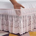 Lace Bed Skirt Double/Single/King Elastic Bed Valance Skirt with Ruffles Without Bed Surface Soft Microfiber Ruffle Drop: 38 cm (Color : Pink, Size : 135 * 200+38cm)