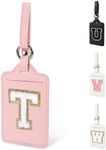 Personalized Initial Letter Luggage Tag T for Suitcases TSA Approved, PU Leather Luggage Tags with Privacy Cover ID Label Card, Pink Cute Embroidered Travel Handbag Tag for Women Kid(1 Pack Letter T)