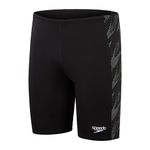 Speedo Men's Hyperboom Panel Jammer | Swim Training | Fitness | Chlorine Resistant, Black/USA Charcoal/White, 32