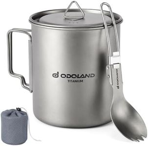 Odoland Tasse en titane de 750 ml, tasse à café de camping avec couvercle et cuillère, poignée pliable pour camping, randonnée, voyage et randonnée