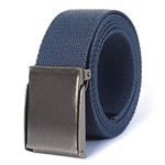 Canvas Web Belt | Cut to Fit Up to 52" | Flip-Top Matte Silver Nickel Buckle 12 Colors -(Navy)