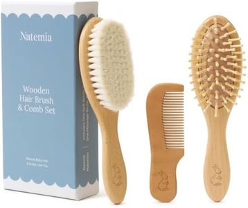 Natemia Baby Hair Brush and Comb Set for Newborns - Wooden Baby Hair Brush and Comb Set - Soft Bristle Hair Brush as Baby Registry Gift Set - Toddler Cradle Cap Brush - Baby Comb & Baby Brush Wooden