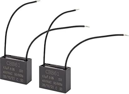 CBB61 4.5μF/4.5uF 450V 2-Wire Ceiling Fan Capacitor by BlueStars - Pack of 2 - Metallized Polypropylene Film Capacitor 47x29x18mm for Electric Fan Pump Motor Generator - 50/60 Hz - 2 Wires