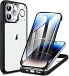 CENHUFO Compatible with iPhone 14 Pro Case Built-in Glass Screen Protector with Camera Lens Protector, 360°Full Body Heavy Duty Protective Phone Case for iPhone 14 Pro case Shockproof -Black