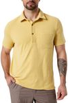 PAODIKUAI Men's Retro Short Sleeve Corduroy Shirt Casual Button Down Shirts (A-Polo-Yellow, Large)