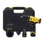 STANLEY SCD10D2K-IN(12 V) Brushed Cordless Drill Driver, 2x2Ah Batteries & 1.5A Charger, LED light, Variable Speed Trigger Switch, Forward/Reverse Button,10mm Chuck,Clutch Setting 20+3,1 Year Warranty