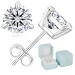 KRKCLIFE Moissanite Earrings, Sparkly Lab Created Diamond Earrings for Women, 925 Sterling Silver, D Color VVS1, 3 Prong Setting Studs Jewelry Gifts for Women Girlfriend, White Gold 2.0CT