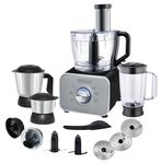 INALSA Food Processor for Kitchen with Blender Jar|304 SS Grade SS Dry Grinding, Chutney Jar| Copper Motor 1000 Watt|14 Function| Centrifugal & Citrus Juicer-Black/Silver(Kitchen Master1000)