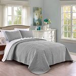 Quilt Set King/Cal King/California King Size Light Grey - Oversized Bedspread - Soft Microfiber Lightweight Coverlet for All Season - 3 Piece Includes 1 Quilt and 2 Shams, Geometric Pattern