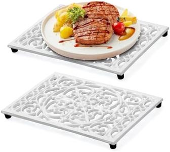 Notakia 9.6 x 6.3 Inch Cast Iron Trivet Set, Large Metal Trivets for Hot Dishes Pots Pans Decorative Kitchen Trivets, Heat-Resistant Trivet Mats for Quartz Countertops, Table Cooktop (White, 2 Pack)