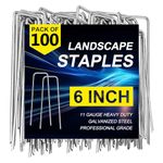 11 Gauge Landscape Staples, 6 Inch Galvanized Anti-Rust Garden Stakes for Landscaping Fabric SOD Pins Yard Stakes Weed Barrier Fabric(100 Pack)