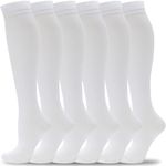 6 Pack Compression Socks Women 15-20 mmHg Knee High Mens Gradient Compression Stockings for Nurses Running Medical Athletic Edema Diabetic Varicose Veins Travel Flight Pregnancy (White,S/M)