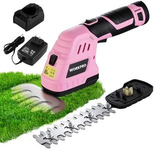 WORKPRO 12V Cordless Grass Shear & Shrubbery Trimmer - 2 in 1 Handheld Hedge Trimmer, Electric Bush Trimmer/Grass Cutter with 2.0Ah Rechargeable Lithium-Ion Battery &1 Hour Fast Charger, Pink Ribbon