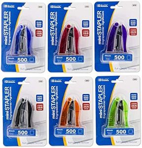 BAZIC Products Mini Stand-Up Stapler w/500 Staples, Standard (26/6) Built-in Staple Remover, 12 Sheets, Portable Small Staplers for Home Office School, 6-Pack