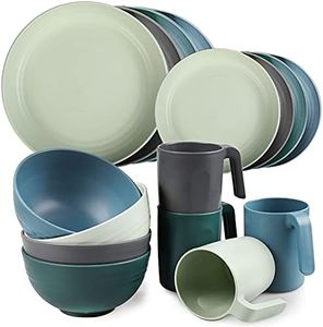 Shopwithgreen Reusable Plastic Dinnerware Sets (Plates, Bowls, Mugs), Unbreakable & Lightweight for Kids and Adults, Picnic and Camping Mess Set, 16 pcs Service for 4