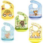 XM-Amigo 5 Pack of Silicone Removable Waterproof Bib Baby Weaning and Feeding Bib with Pelican Style Pocket