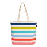 AQVA Bold Striped Cotton Canvas Tote Bag for Women | Large Capacity | Stylish Multipurpose Shoulder Bag with Zipper and Inner Pockets | Hand Bag for Shopping, Office & Travel (Multicolor)