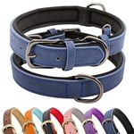 HSIGIO Padded Leather Dog Collar, Soft Breathable Adjustable Waterproof Dog Collar Leather with Durable Metal Buckle for Small Medium and Large Dogs (Large, Dark Blue)