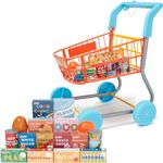 Casdon Shopping Trolley. Colourful Toy Shopping Trolley For Children Aged 3+. Equipped With Everything Needed For An Exciting Shopping Trip, Orange and Blue