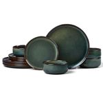 HaWare 12 Piece Dinner Set, Stoneware Dinnerware Service for 4, Reactive Glaze Dining Ware Include Plates and Bowls, Chip and Scratch Resistant, Microwave & Dishwasher Safe, Moss Green