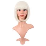 MapofBeauty 12 Inch /30 cm Fashion Lady Short Straight Synthetic Flat Bangs Bob Wig (Platinum Blonde)