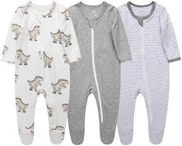 O2 BABY Baby Boys Girls Organic Cotton Zip Front Sleeper Pajamas, Footed Sleep 'n Play（3-6 Months, Dragon & Strips & Grey Melange）