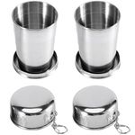 MADHYA Stainless Steel Folding Cup, Small Portable Camping Mug Drink Cup with Lid & Keychain for Outdoor Travel Camping Hiking Pocket Size Reusable Collapsible Space-Saving 120ml Travel Cup, Pack of 2