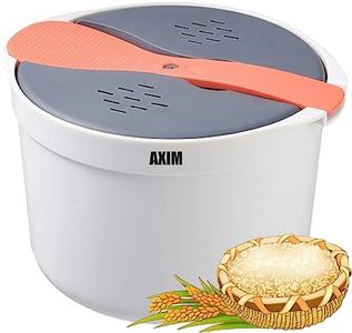 AXIM Rice Cooker for Microwave,2 L Rice Maker Microwave Pasta Cooker,Microwave Cooker Steamer with Strainer,Dishwasher Safe (Orange)