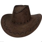 Brown Colour Suede Look Cowboy Hat Wild West Westerns Gunslinger Stetsons Fancy Dress Party