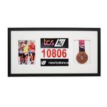 Medal display Frame with Apertures for Bib Number and Photo. 30x60cm. Swimmers | Triathletes | Athletes (Black Frame)