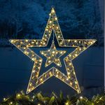 Christow Double Star Christmas Light, Micro LED, Window Wall Decoration, Indoor Outdoor, Battery Operated with Timer Function, 50cm (Warm White)