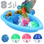 Bird Bath for Cage with Double-Sided & Bottom Mirrors & 4 Balls Hanging Budgie Bath Tub Bird Food Feeder Shower Tray Parrots Bathing Tubs Budgie Toys for Budgie Parakeet Canary Bird Cage Accessories