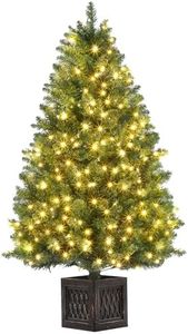GarveeHome 4.5 Ft Artificial Christmas Tree, Pre-Lit Christmas Tree with 300 Warm White Led Lights, Holiday Xmas Tree with Vintage Potted Base, Festival Decoration for Home, Entrances