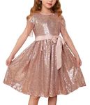 GRACE KARIN Girls Sparkling Sequin Dress Tassel Cap Sleeves Flared A-Line Party Gown Pink 6-7 Years