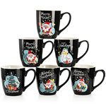 Hiceeden Set of 6 Christmas Coffee Mugs, 17 Oz Ceramic Santa Mugs Holiday Funny Novelty Mugs Snowman Christmas Tree for Aldult, Child, Gift, Beverage, Milk, Black