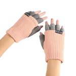 Bold N Elegant - Be Bold Inside & Elegant Outside Women's Synthetic Winter Thermal Accessories Dual Color Warm Soft Half Finger Mittens Extended Hand Wrist Fingerless Gloves (Peach-Grey, Free Size)