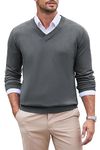 COOFANDY Sweater for Men V-Neck Jumper Long Sleeve Knitted Sweater Slim Fit Fine Knit Jumper Winter Warm Knitwear Sweater Solid Color Classic Pullover Gray L