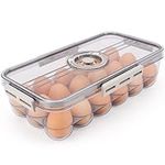 Belle Vous Egg Storage Container with Timer Lid for Refrigerator - BPA-Free Plastic 18 Holder Tray - Portable/Stackable Clear Organiser Box for Fridge with Month/Day Timer - Transparent