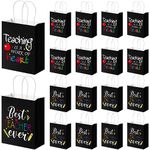 Tinlade 18 Pcs Teacher Appreciation Gift Bags Best Teacher Ever Paper Bags Back to School Gifts Teaching is a Work of Heart Wrap Bags with Handle for Teachers' Day First End of The School Year(Black)