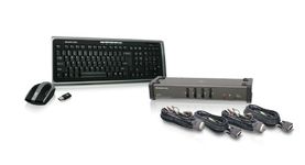 IOGEAR 4-Port DVI KVMP Switch with Cables and Wireless Media Center Keyboard and Mouse, w/Full Set of Cables, (GCS1104-KM1)