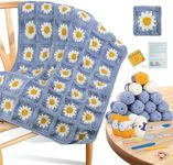 Coopay Crochet Kit Beginners for Blanket, Granny Squares Crochet Blanket Kit w Instructions & Enough Yarn, Complete Crocheting Starter Set - Easy to Learn for Adults (Blue-Purple)
