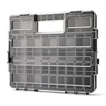 MIXPOWER 16.5-Inch Portable Storage Organizer with Double Secure Locks and 25 Removable Bin Compartments, Multi-Purpose Hardware ToolBox Storage, Black/Clear, 16.7'' (L) x 13.5''(W) x 2.2''(H)